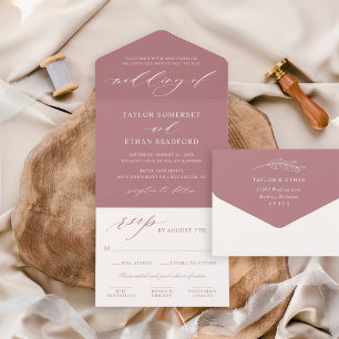 Elegant Dusty Rose Calligraphy Script Wedding All In One Invitation