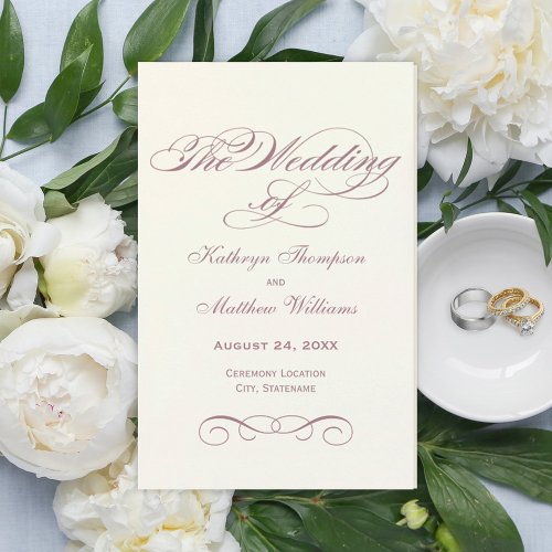 Elegant Dusty Rose Calligraphy Wedding Programs