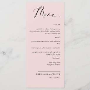 Elegant Dusty Rose Calligraphy Wedding / Reception Menu
