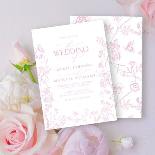 Elegant Dusty Rose Chinoiserie Floral Wedding Invitation (Creator Uploaded)