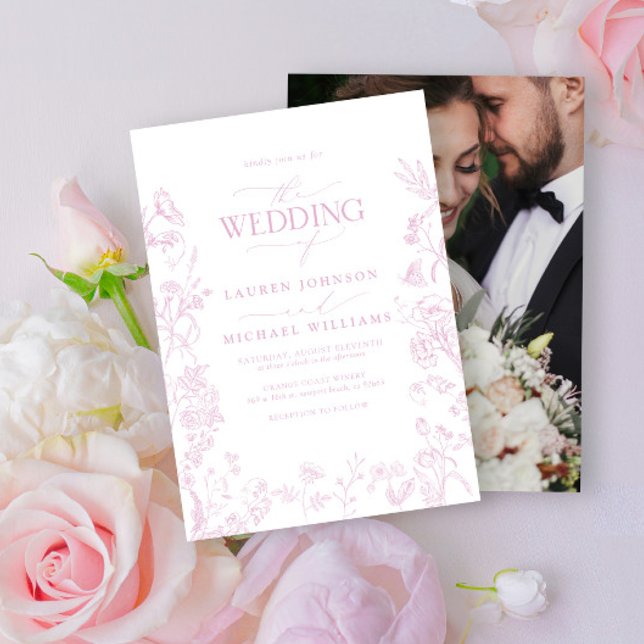 Elegant Dusty Rose Chinoiserie Photo Wedding Invitation (Creator Uploaded)