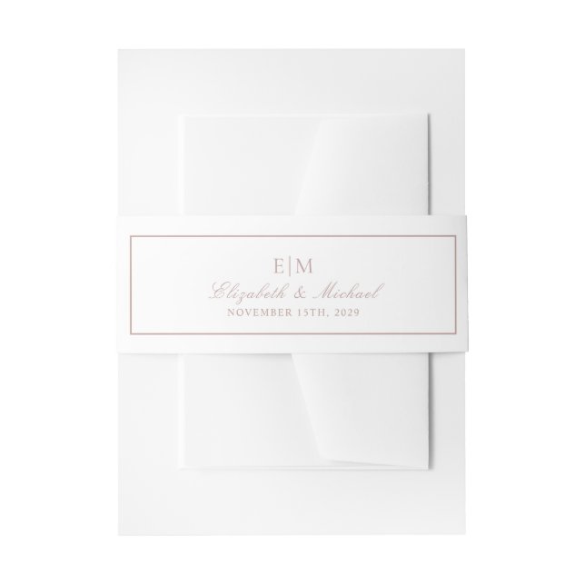 Elegant Dusty Rose Classic Script Monogram Wedding Invitation Belly Band (Front Example)