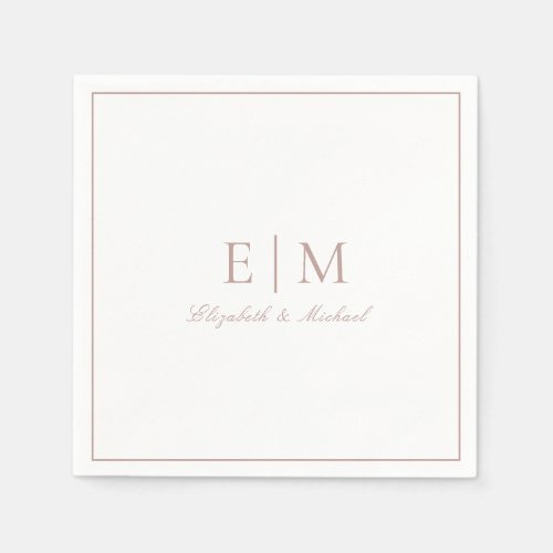 Elegant Dusty Rose Classic Script Monogram Wedding Napkins