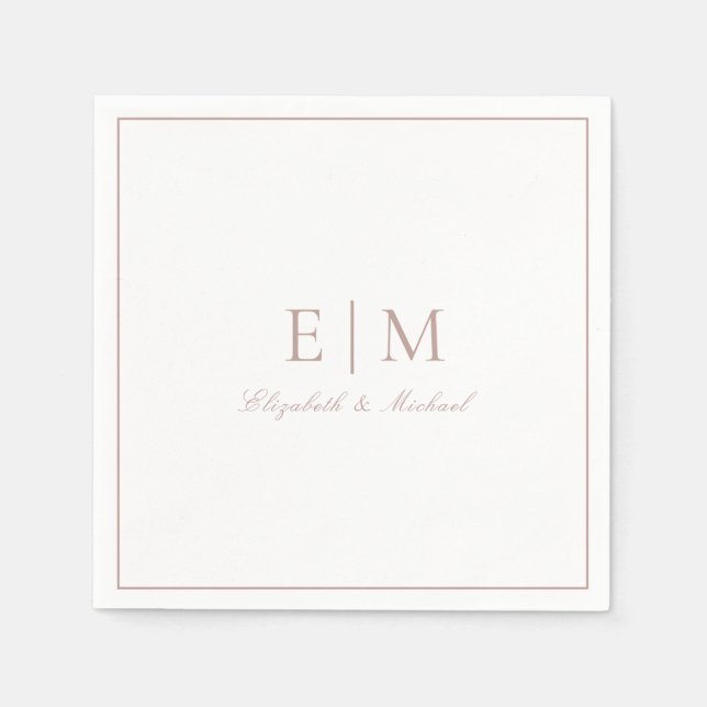 Elegant Dusty Rose Classic Script Monogram Wedding Napkins (Front)