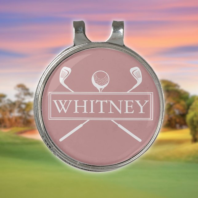 Elegant Dusty Rose Custom Name Ball And Clubs Golf Hat Clip (Elegant Dusty Rose Custom Name Ball And Clubs Golf Hat Clip)