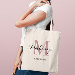 Elegant Dusty Rose Custom Wedding Bridesmaid Name Tote Bag<br><div class="desc">Elegant custom wedding tote bag features a personalized monogram typography design with modern calligraphy script name and serif monogram initial in dusty rose / mauve pink and black colors. Includes custom text for a bridal party title like "BRIDESMAID" or other preferred wording.</div>