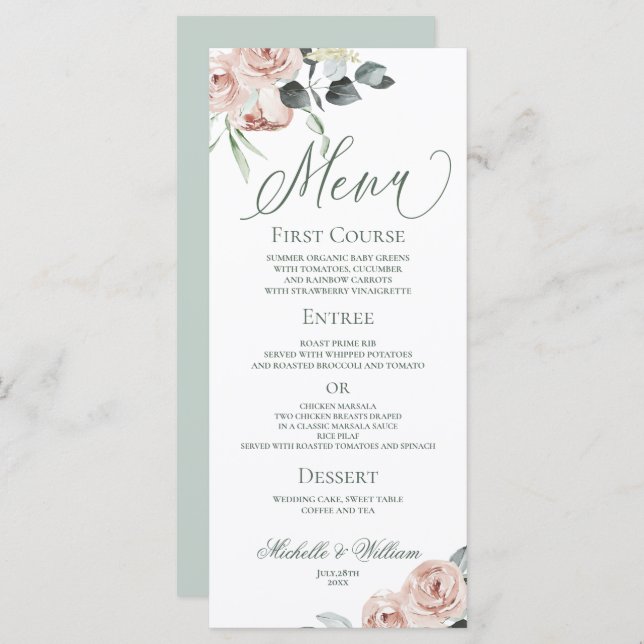 Elegant Dusty Rose Eucalyptus Wedding   Menu (Front/Back)