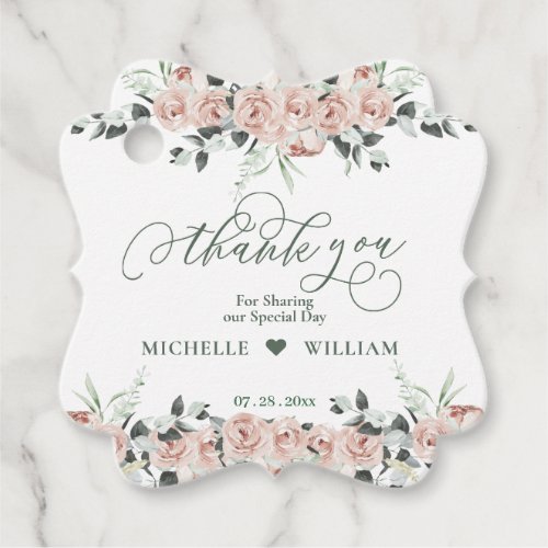 Elegant Dusty Rose Eucalyptus Wedding Thank You Favor Tags