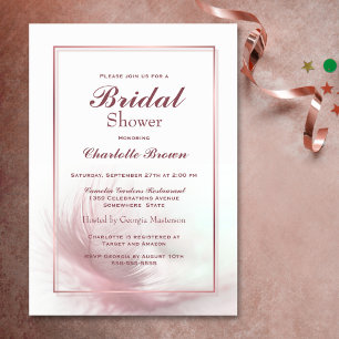 Elegant Dusty Rose Feather Bridal Shower Invitation