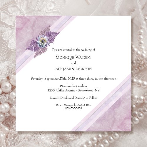 Elegant Dusty Rose Fern and Marble Wedding Invitation