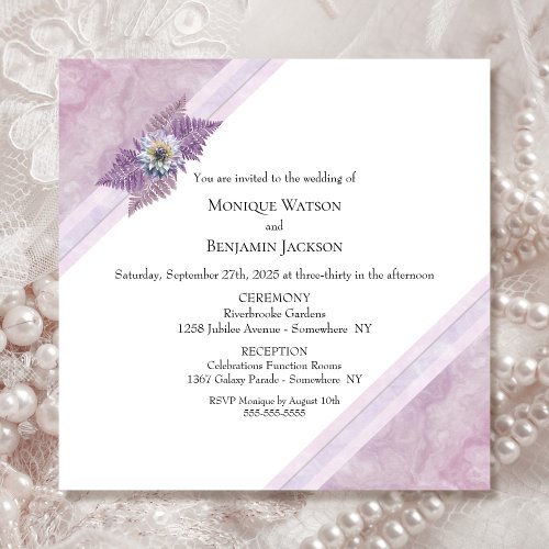 Elegant Dusty Rose Floral and Marble Wedding Invitation