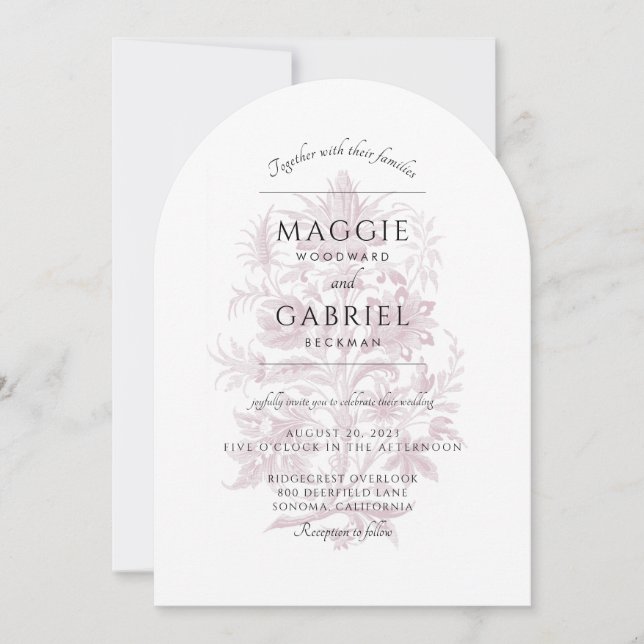 Elegant Dusty Rose Floral Arch Wedding Invitation (Front)