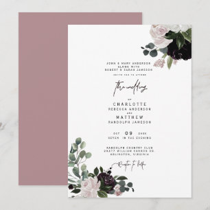 Elegant Dusty Rose Floral Both Parents Wedding  Invitation