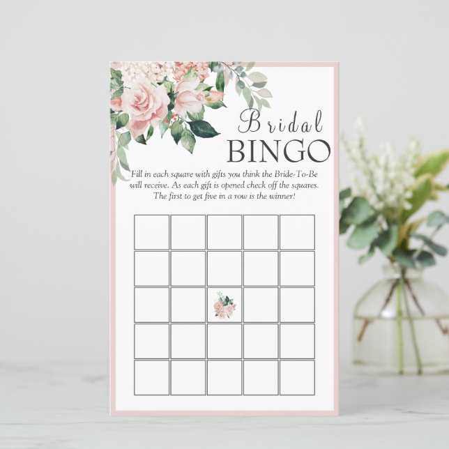 Elegant Dusty Rose Floral Bridal Bingo Game (Standing Front)