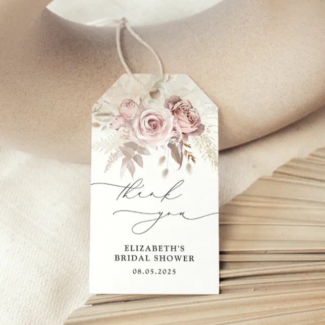 Elegant Dusty Rose Floral Bridal Shower Favors Gift Tags | Zazzle