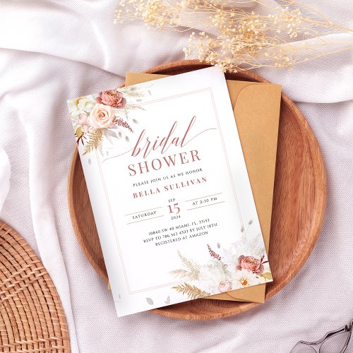 Elegant Dusty Rose Floral Bridal Shower Invitation