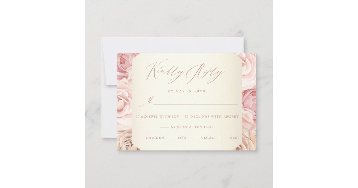 Elegant Dusty Rose Floral Calligraphy Wedding RSVP Card | Zazzle