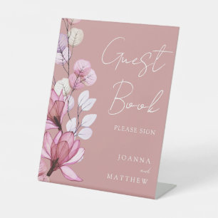 Elegant Dusty Rose Floral Guest Book Pedestal Sign