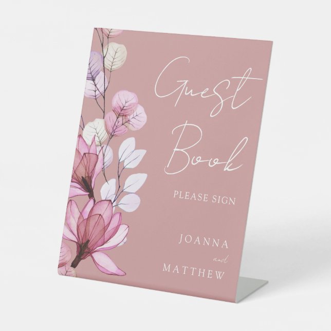 Elegant Dusty Rose Floral Guest Book Pedestal Sign (Front)