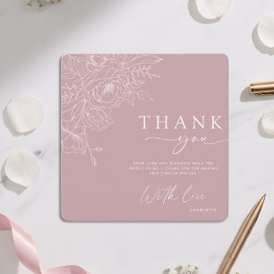 Elegant Dusty Rose Floral Line Art Thank You Card