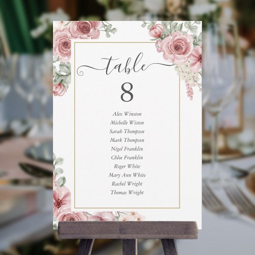 Elegant Dusty Rose Floral Table Number