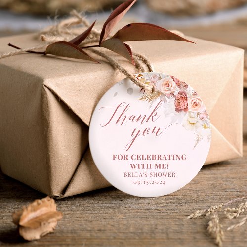 Elegant Dusty Rose Floral Thank You Favor Tags
