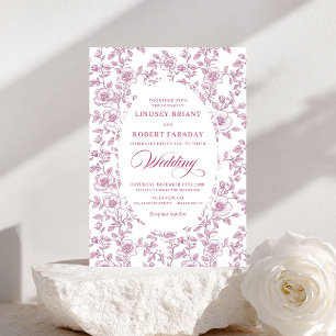 Elegant Dusty Rose Floral Toile Wedding Invitation