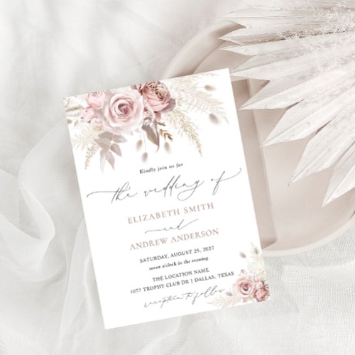 Elegant Dusty Rose Floral Wedding Invitation