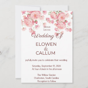 Elegant Dusty Rose Floral Wedding Invitation Templ