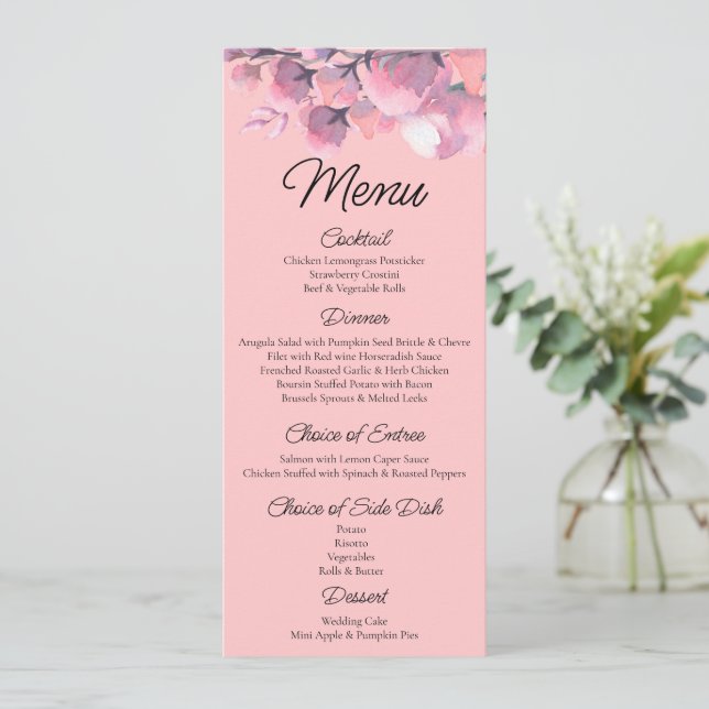 Elegant Dusty rose Floral Wedding     Menu (Standing Front)