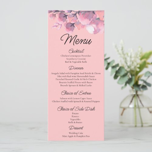 Elegant Dusty rose Floral Wedding     Menu