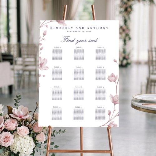 Elegant Dusty Rose Floral Wedding Seating Chart Foam Board