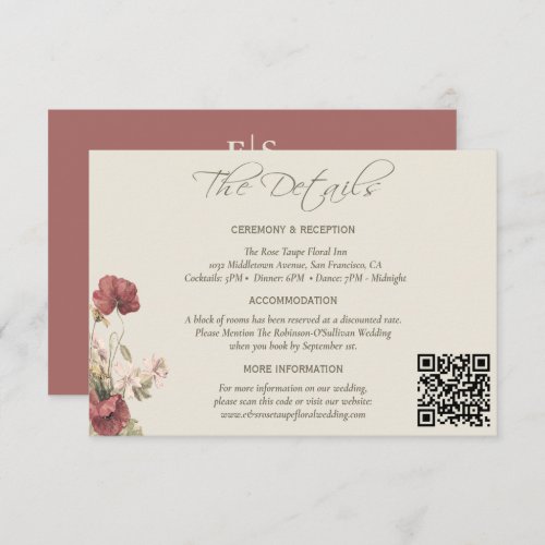 Elegant Dusty Rose Floral Wedding The Details Enclosure Card