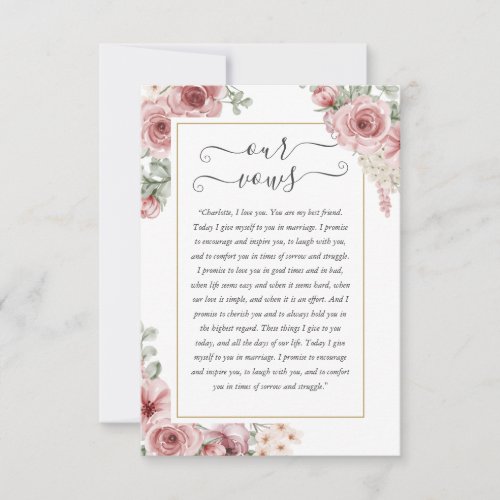 Elegant Dusty Rose Floral Wedding Vows Card