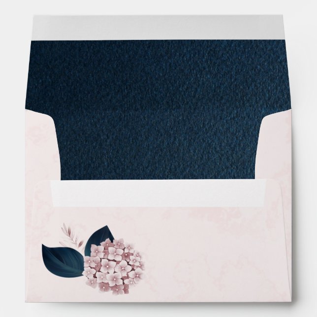 elegant dusty rose flowers navy blue leaves envelope (Back (Bottom))