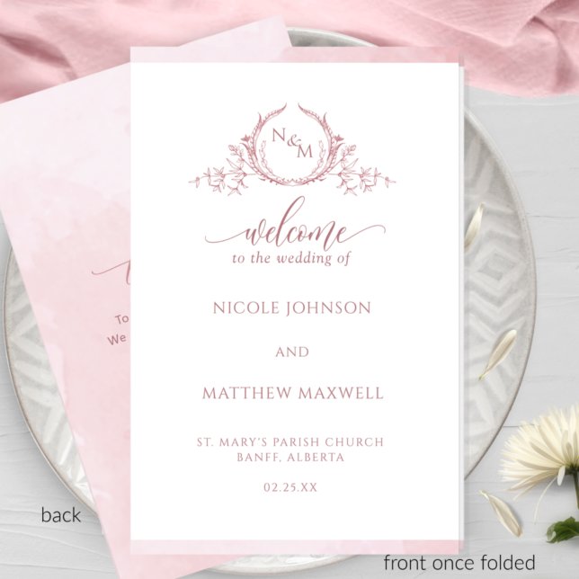Elegant Dusty Rose Folded Wedding Ceremony Program (Creator Uploaded)
