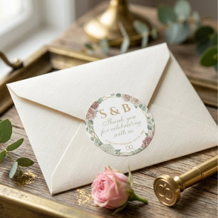 Elegant Dusty Rose Geometric Floral Watercolor  Classic Round Sticker