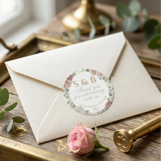 Elegant Dusty Rose Geometric Floral Watercolor  Classic Round Sticker