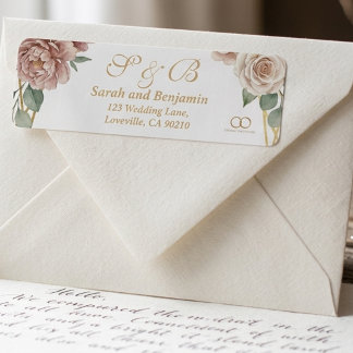 Elegant Dusty Rose Geometric Floral Watercolor  Label