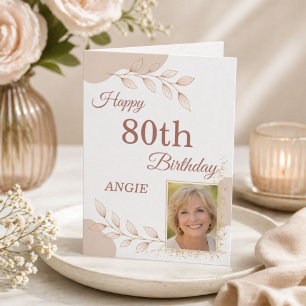 Elegant Dusty Rose Gold Photo 80th Birthday  Card