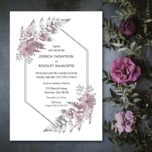Elegant Dusty Rose Gray Botanical Wedding Invitation