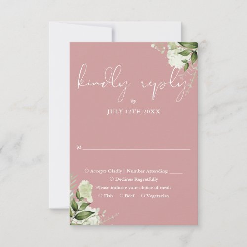 Elegant Dusty Rose Greenery Floral Wedding RSVP Card