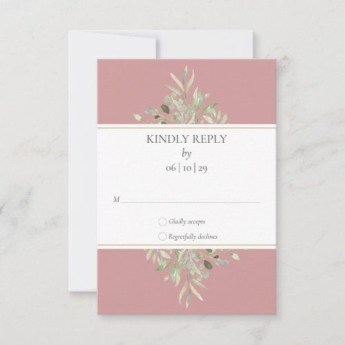 Elegant Dusty Rose Greenery Wedding RSVP Card