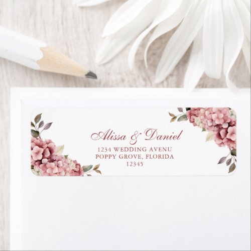 Elegant Dusty Rose Hydrangea Wedding Address Label