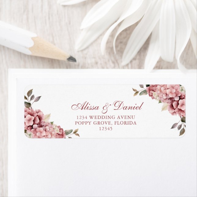 Elegant Dusty Rose Hydrangea Wedding Address Label (Insitu)
