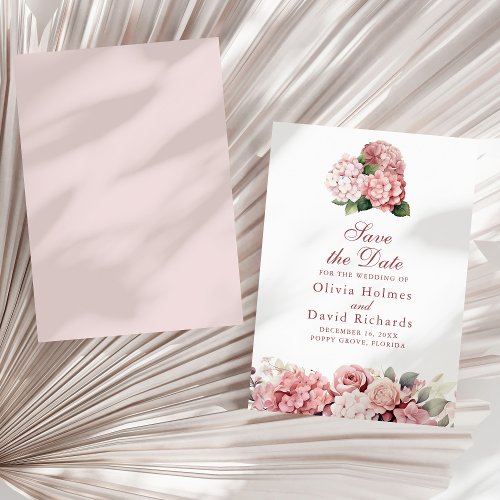 Elegant Dusty Rose Hydrangea Wedding Save The Date