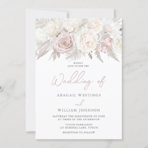 Elegant Dusty Rose & Ivory White Floral Wedding Invitation | Zazzle