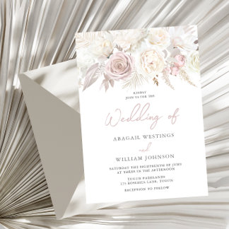 Elegant Dusty Rose & Ivory White Floral Wedding Invitation