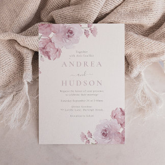  Elegant Dusty Rose Mauve Blush Floral Wedding Invitation