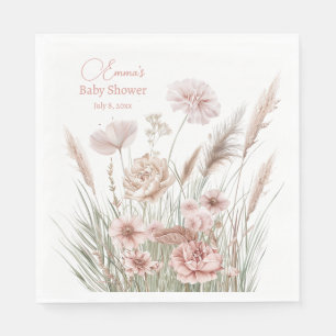 Elegant Dusty Rose Meadow Flowers Baby Shower Napkins
